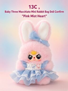 13C, Baby Three Macchiato Mini Rabbit Bag Doll Confirm “Pink Mist Heart”Blue.